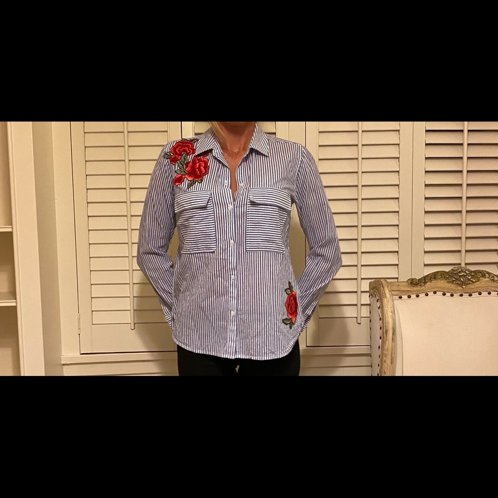 Rails Striped/Floral Button Down Top - image 2